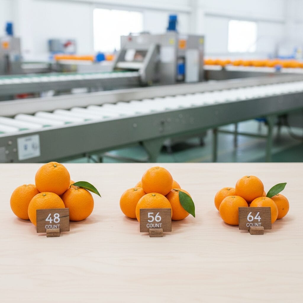 Egyptian Orange Specifications 2026/2027: Navel and Valencia Sizes, Carton Formats and Pallet Configurations 1 Egyptian Navel oranges graded by size count for export cartons