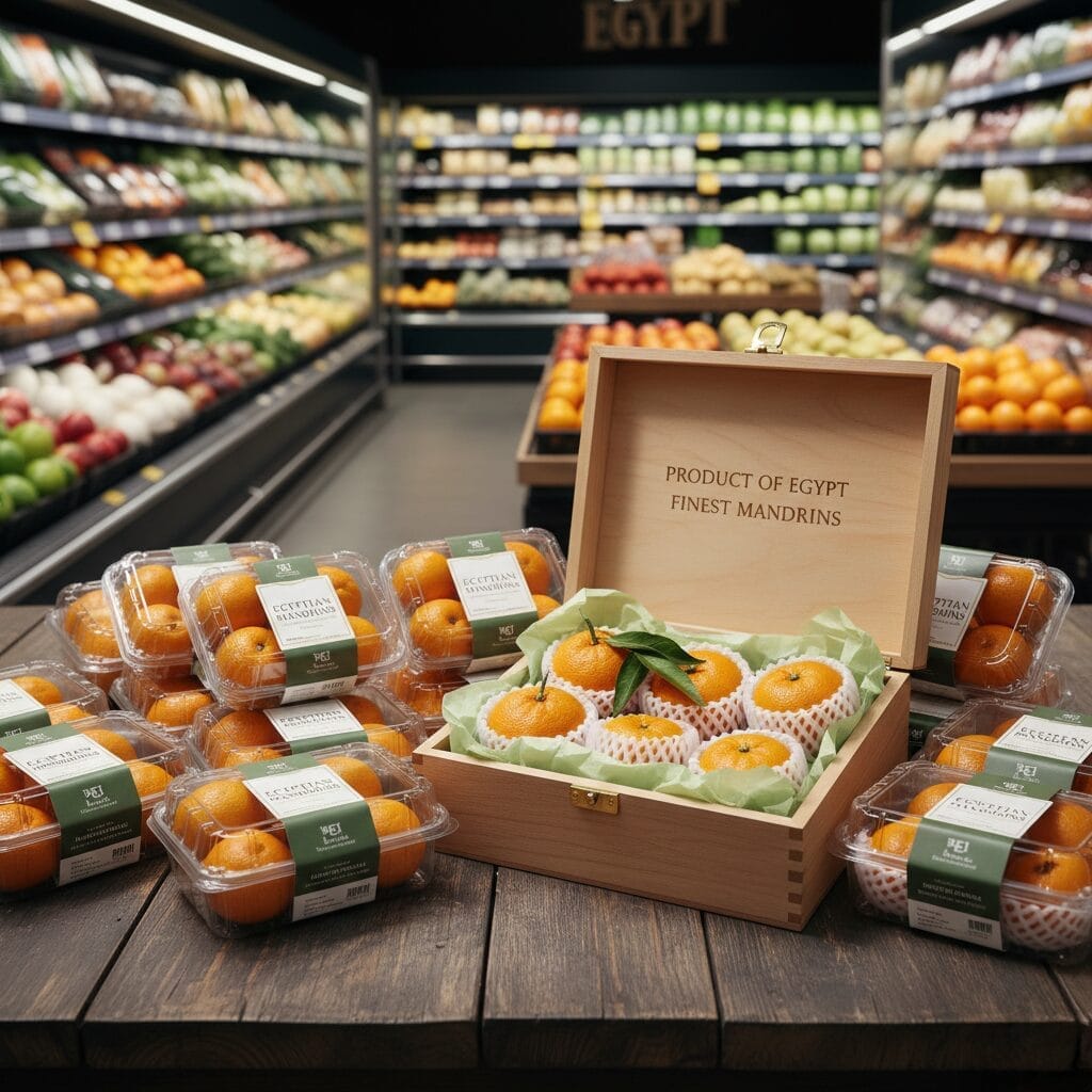 Mandarines égyptiennes en emballage premium prêt pour le détail supermarché