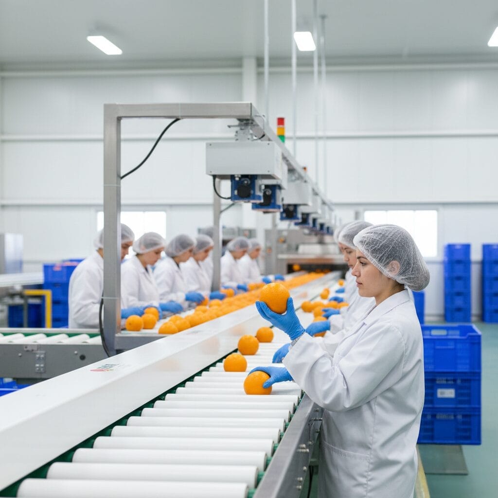 Quality control on an Egyptian citrus packing line
