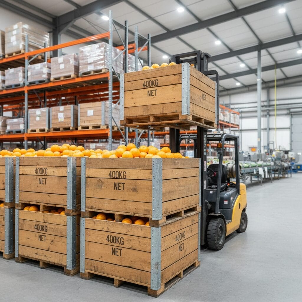 Oranges Valencia en bacs vrac 400kg pour exportation transformation jus