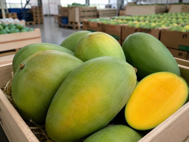 Mango Keitt Egipto: Guía de Exportación y Especificaciones 2026 3 Mango Keitt Egipto premium para exportación, de piel verde y sin fibras
