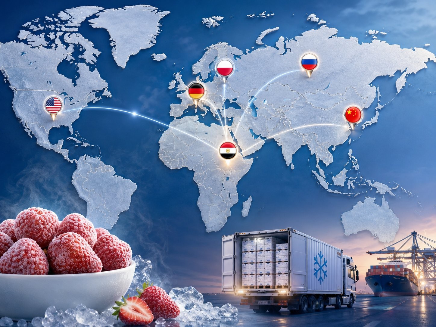 Egyptian Frozen & IQF Export Report 2026 3 Top destinations for Egyptian frozen strawberry exports in 2024: China, Germany, Russia, US, Poland