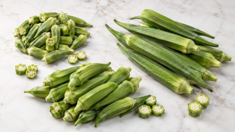 Variétés et grades du gombo égyptien : baby, entier et coupé 3 egyptian okra varieties