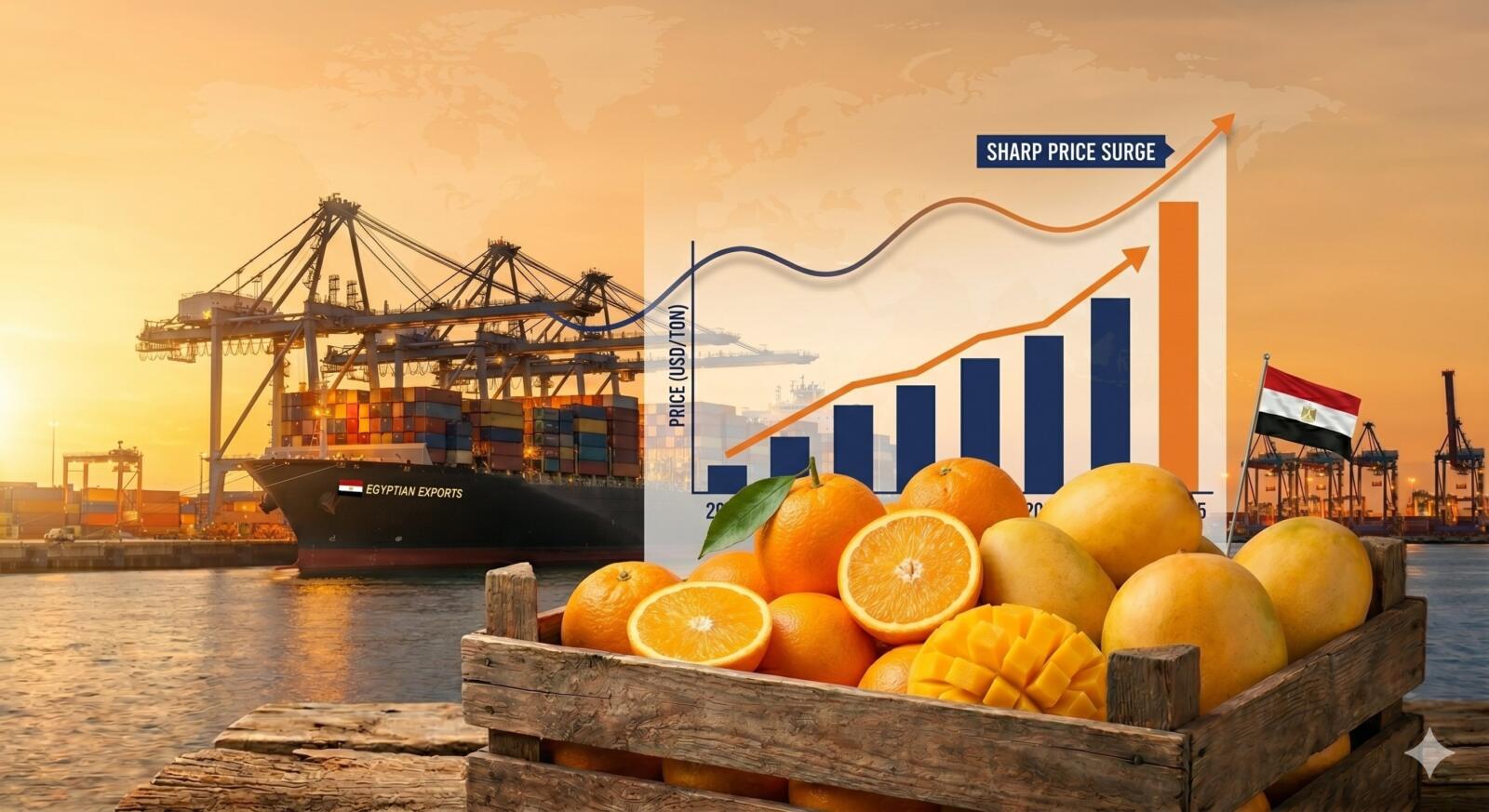 Egyptian Citrus & Mango Price Index 1 Egyptian orange and citrus export price trend showing the 2024/25 price surge