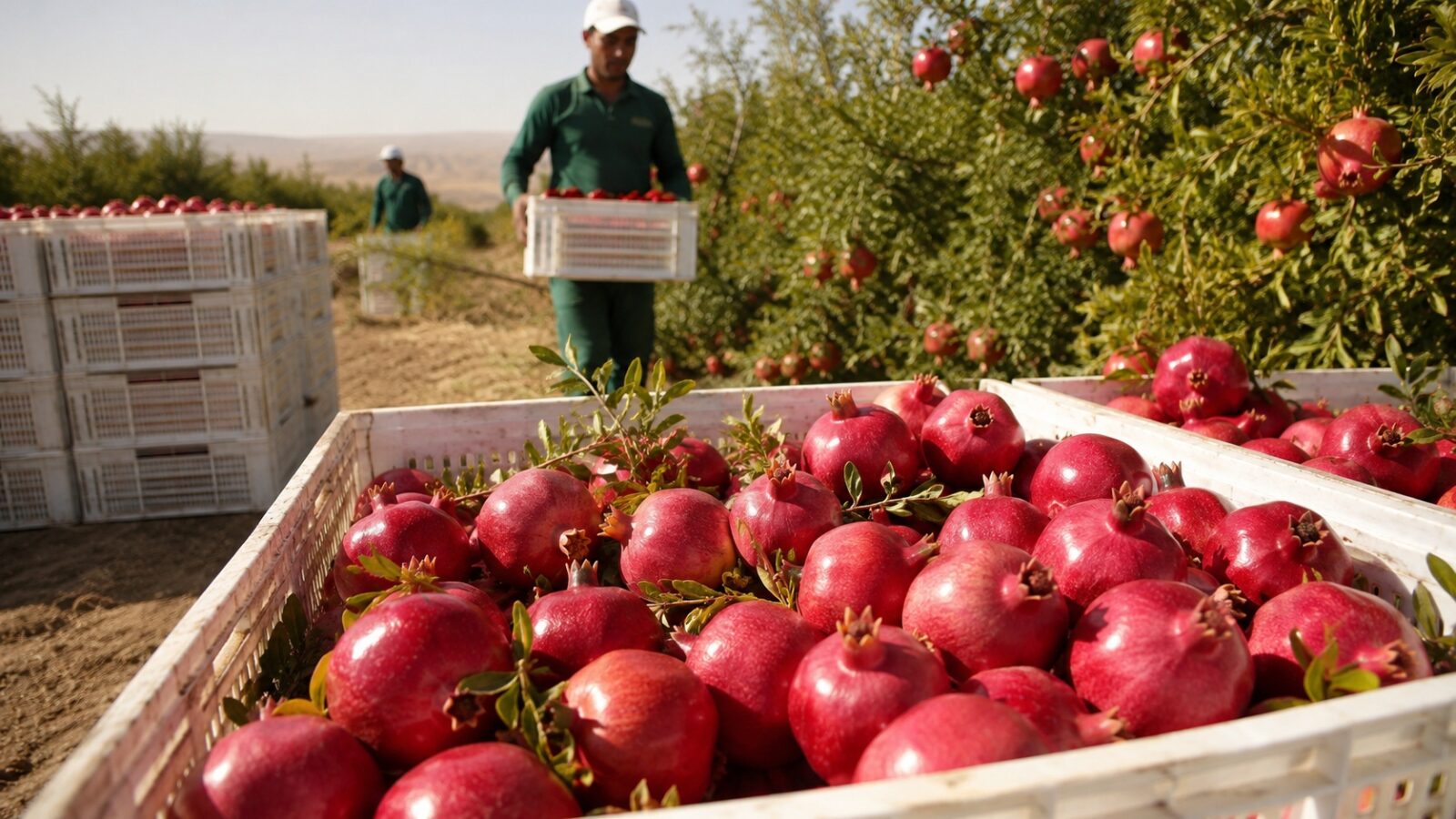 Egyptian harvest crew filling field crates during a peak export week