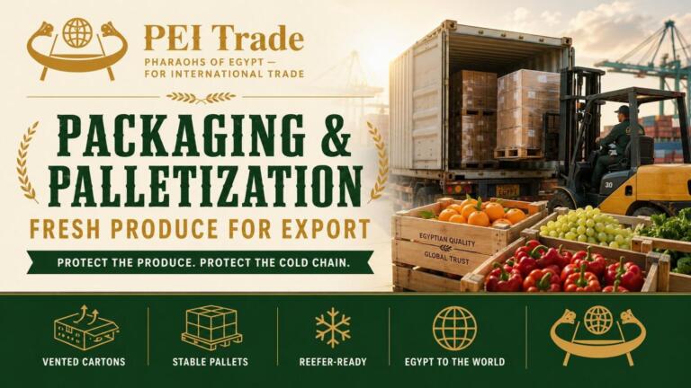 Palletisation and ISPM 15 for Egyptian Produce 2026: Pallet Types, Stacking Patterns and Loading Rules 1 packaging palletization fresh produce hero