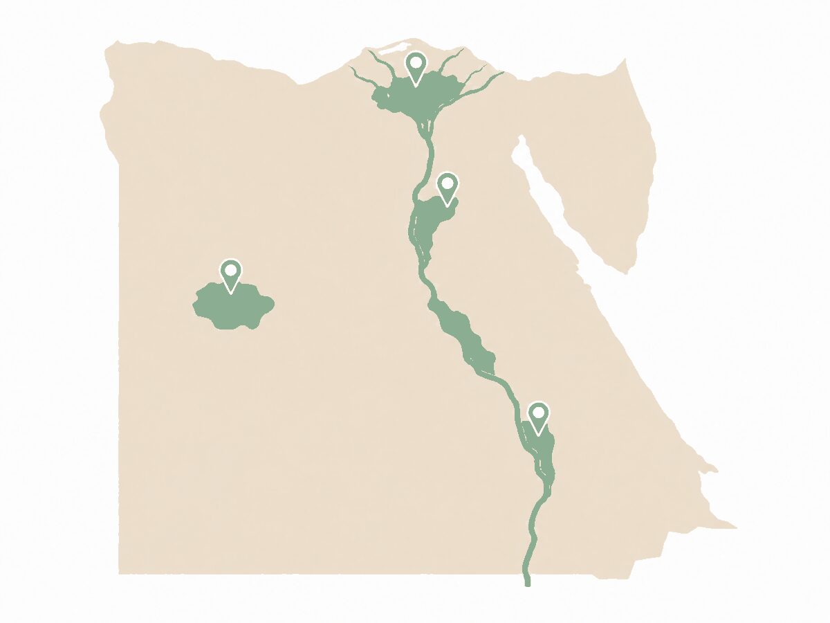 Map of Egypt showing the four main mango growing regions