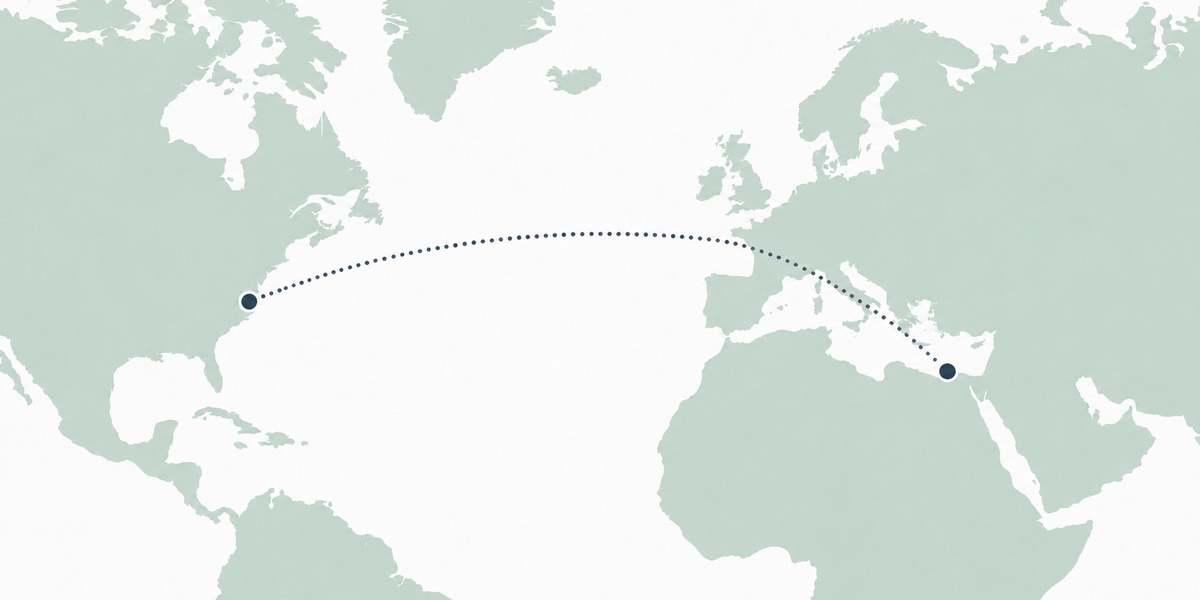Shipping route from Egypt to the United States east coast