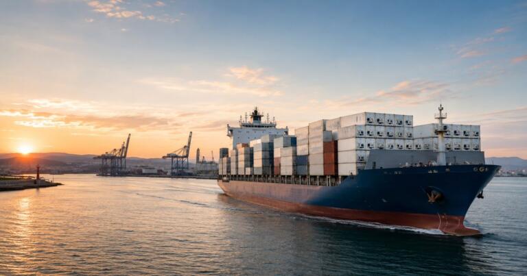 Refrigerated container ship leaving an Egyptian export port